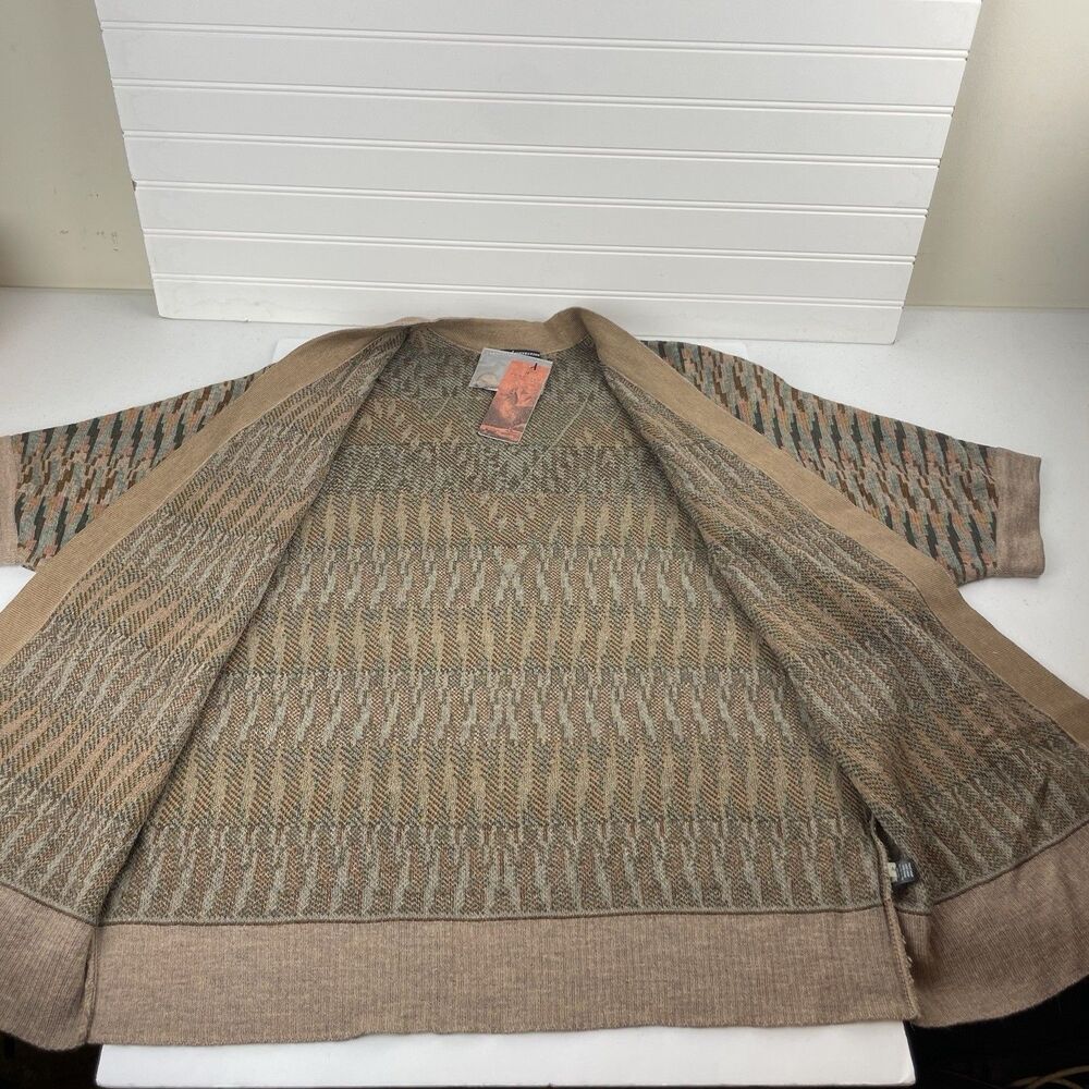 Peruvian Connection Taupe and Teal Patterned Open-Front Cardigan - Picture 8 of 13